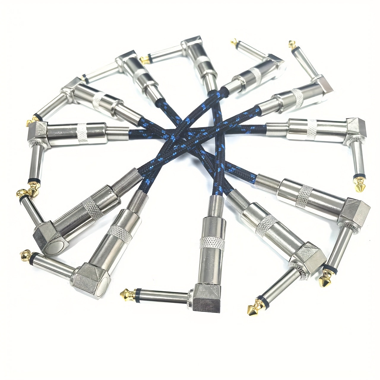 Conjunto de 6 cables de parche para guitarra de 6 pulgadas en ángulo recto - Cables de instrumento macho a macho de 1/4" TS, Conector de alta calidad Cat 5e para pedales, Conectores flexibles de forma redonda