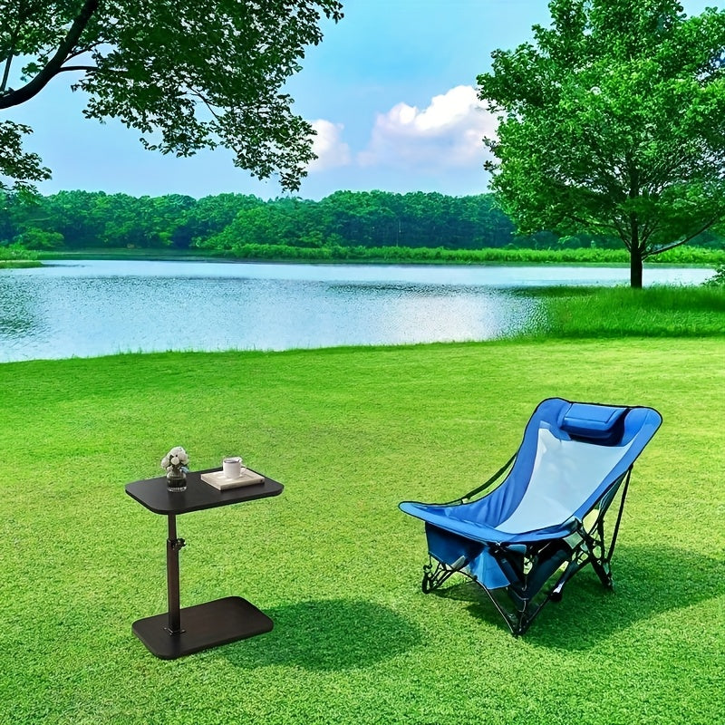 Mesa pequeña giratoria de 360°, Mesa multifuncional para aperitivos, Mesa auxiliar para sofá con altura ajustable, Mesa de café de oficina portátil, Panel de madera con estructura de hierro, Adecuada para ocio al aire libre