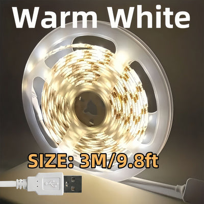 Tiras de Luz LED USB de Fácil Instalación - Alta Luminosidad, Cortables a Medida, Opciones de Blanco Cálido y Frío para Dormitorio, Cocina, Retroiluminación de TV, Flexibles, Adhesivas, Iluminación Nocturna, Decoración DIY