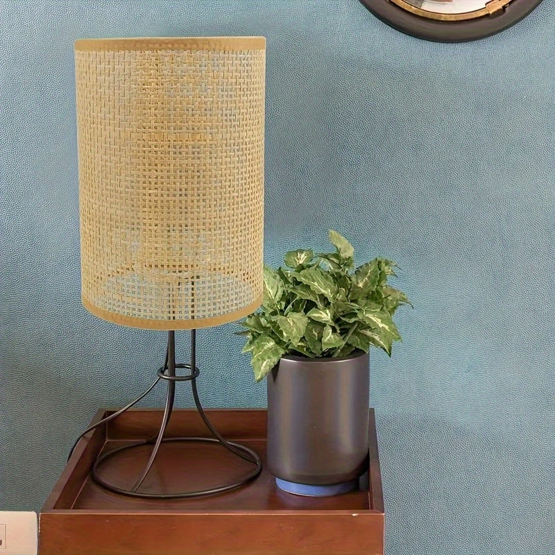 Sombrilla de Ratán Vintage - Forma Cilíndrica E27, Adecuada para Lámparas Colgantes y de Mesa, Útil solo para Decoración en Dormitorios y Oficinas en Casa