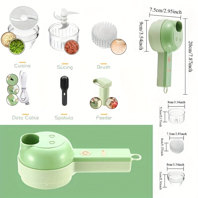 Juego de Picadora Eléctrica Portátil 4 en 1, Procesador de Alimentos sin varillas Apto para Cinco Tipos de Frutas, Verduras, Ajíes y Carnes