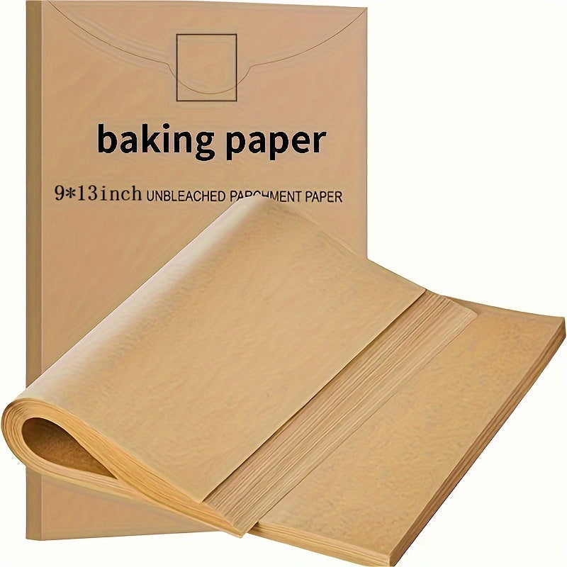 50/100/200 unidades de Papel pergamino para hornear, 22.86 X 33.02 cm, Hojas de pergamino pre-cortadas antiadherentes para hornear, cocinar, asar a la parrilla, freidora de aire y vapor - Sin blanquear, aptas para bandejas de horno medianas Eid Al-Adha M