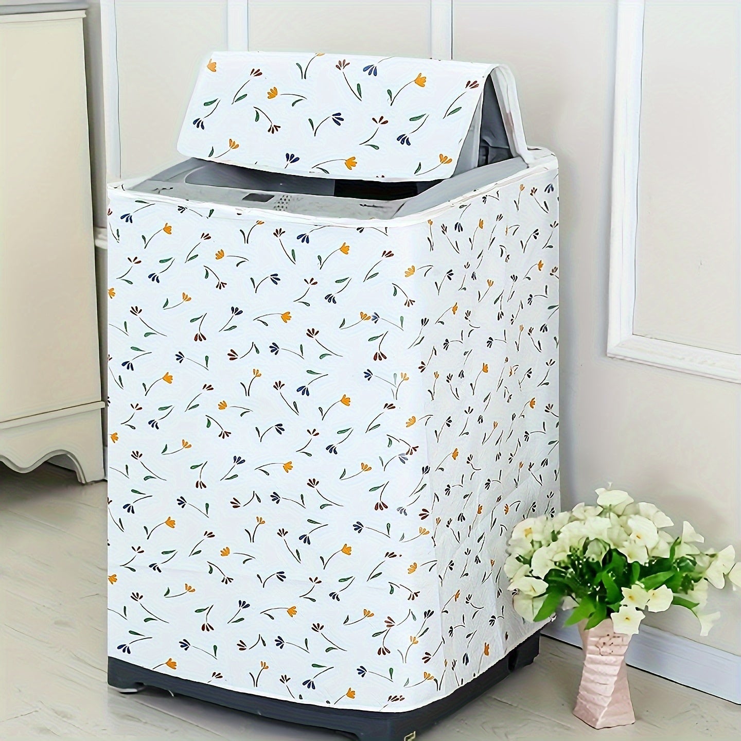 1 unidad, Funda para lavadora de PE | Diseño moderno floral y geométrico | Duradera, no se desvanece, antipolvo | Patrones vibrantes de flores y hojas | Ideal para balcones o espacios habitables | Elegante y portátil | Lavable en la lavadora