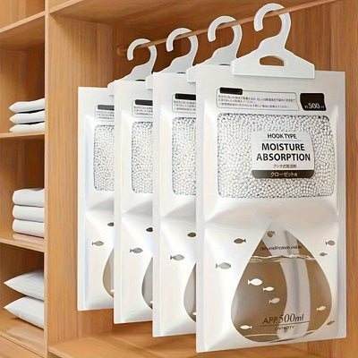 20 unidades Bolsas de Absorbedor de Humedad Colgantes, 56.43oz Desecante - Anti-humedad Armario, Dormitorio y Baño Deshumidificador, Kit de Hogar Eficiente con Gancho Colgante