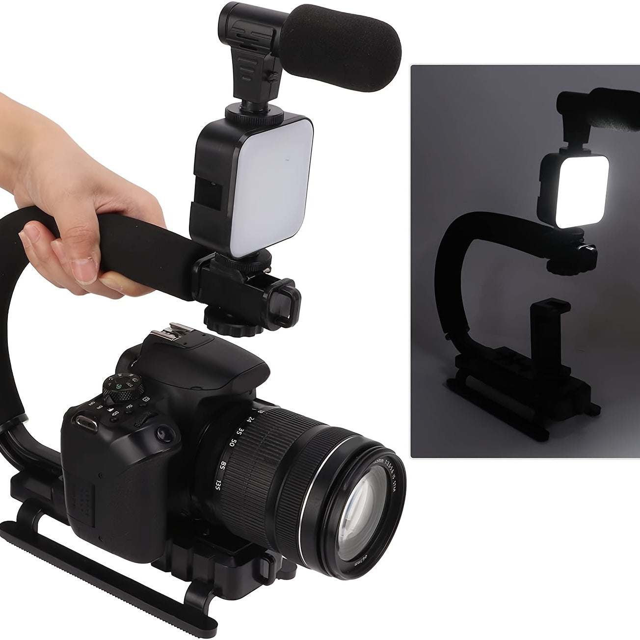 Equipo de Grabación y Videografía Portátil Multifunción con Micrófono Capcitorio Manual, Estabilizador, Soporte para Zapata Caliente con Luz de Relleno LED para Teléfono Móvil, Cámara SLR, Equipo de Grabación de Audio y Vídeo para Entrevistas en Vivo, Po