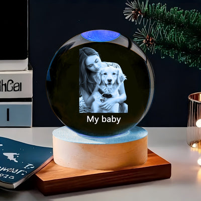 Esfera de cristal personalizable con base de madera - Esfera de vidrio con fotos personalizadas para decoración de dormitorio y sala de estar - Regalo ideal para cumpleaños, San Valentín, Acción de Gracias, Navidad - Opción de grabado DIY, alimentado por