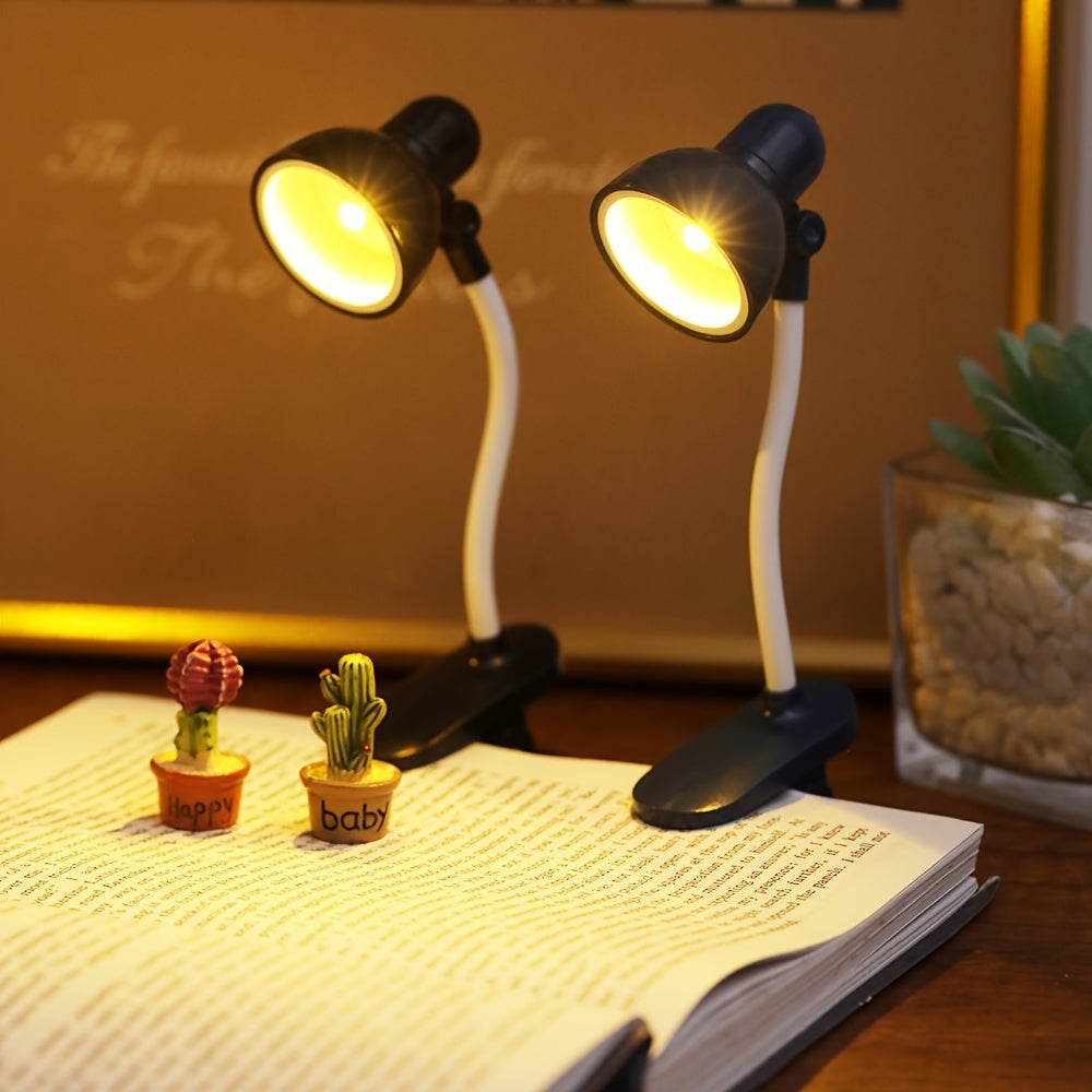 1/2 piezas Luz de Libro Mini LED Rosa y Blanca con Brazo Ajustable - Lámpara Portátil para Lectura Nocturna en Dormitorios, Luz Decorativa de Mesa a Pilas, Ideal para Leer en la Cama o Escritorio, lámpara mini para leer con clip
