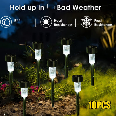 10 piezas de luces de jardín LED alimentadas por energía solar - Montaje semienterrado IP44, iluminación cálida para patios, césped y aceras - Iluminación de senderos duradera y eficiente en energía con hardware de instalación incluido, iluminación de ac