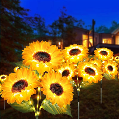 Luces Solares de Jardín Mejoradas de 3 Piezas con 9 Luces de Girasol, Luces Solares Artificiales Impermeables para Exteriores, Decoración de Jardín, Luces Decorativas Solares de Encendido/Apagado Automático para Césped, Patio, Porche, Camino de Flores, D