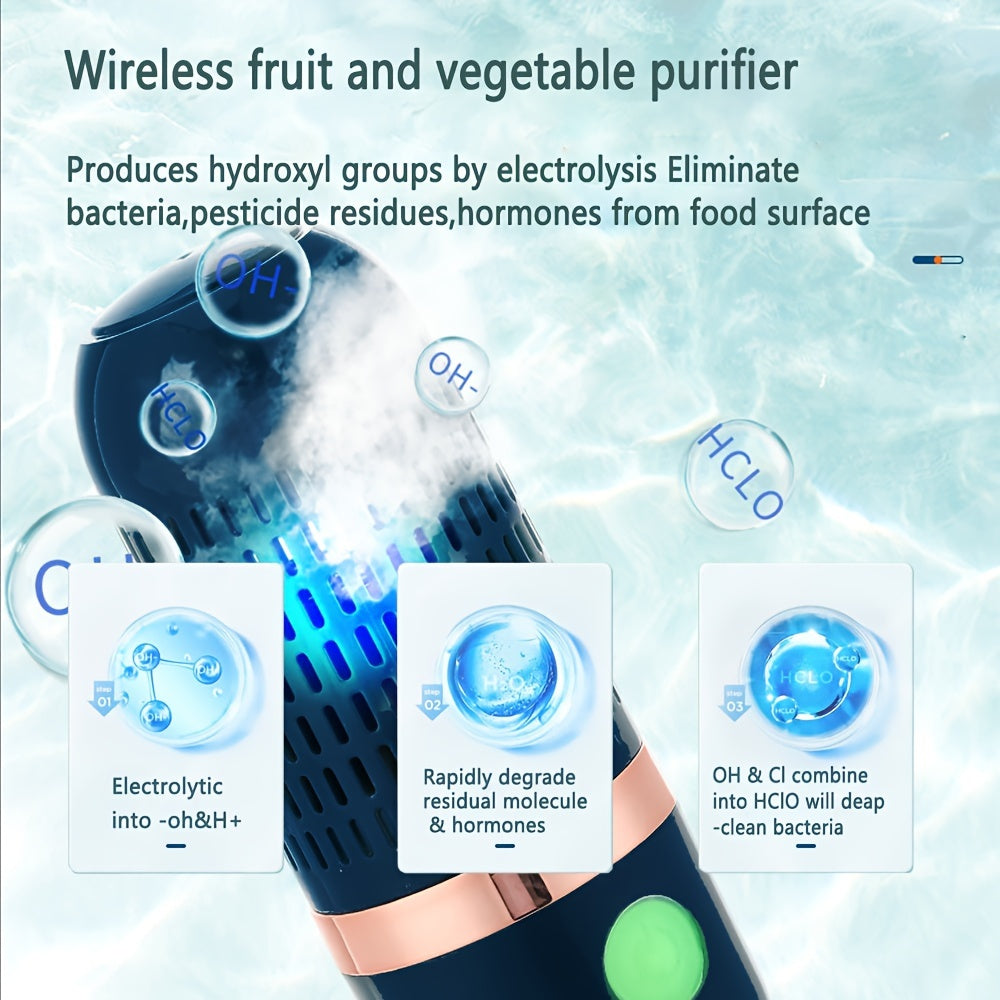 Depurador de Alimentos Portátil Recargable - Tecnología de Purificación con Peróxido de Hidrógeno para Frutas y Verduras, Diseño en Cápsula para Productos Agrícolas, Granos y Vajilla - Batería de Gran Capacidad Mejorada, Material ABS, Seguridad de Baja P