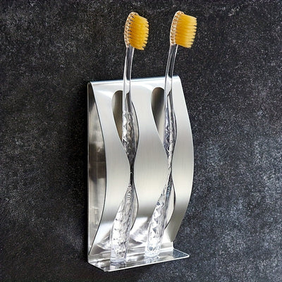 1pc Soporte Elegante para Cepillos de Dientes de Acero Inoxidable - Montaje en Pared, Sin Taladro, con 2 o 3 Ranuras, Incluye Almacenamiento para Maquinillas de Afeitar - Perfecto para Baños Modernos