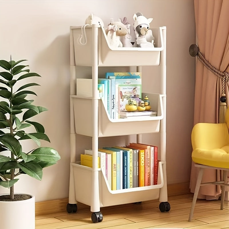 Carrito de Almacenamiento Rodante de 4/5 Niveles con Ruedas - Organizador Compacto de Plástico Duradero para Hogar, Oficina, Guardería - Unidad Móvil Ligera sin Montaje Necesario, Solución de Almacenamiento Doméstico | Diseño Blanco Limpio | Estantería L