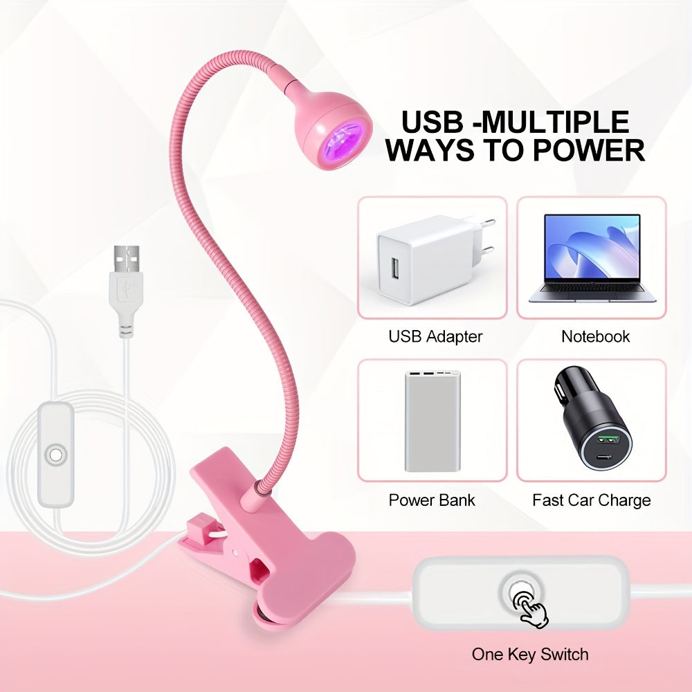 Lámpara de uñas LED alimentada por USB con cuello de ganso flexible - Secador de uñas de luz negra de curado rápido para manicuras y pedicuras, diseño portátil, no necesita batería, herramienta de pedicura | Lámpara de cuello flexible | Luz de curado, uñ