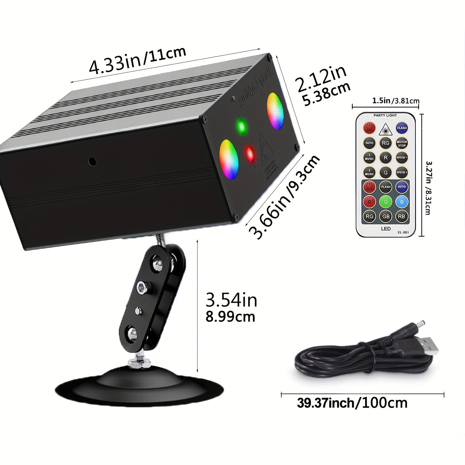 Luces de Fiesta LED Portátiles Mslitely | Luces de Discoteca Multicolor con Alimentación USB y Activación por Sonido | Cuello de Ganso Ajustable, Control Remoto y Sistema de Enfriamiento con Ventilador | Opciones de Montaje Versátiles para Decoración del