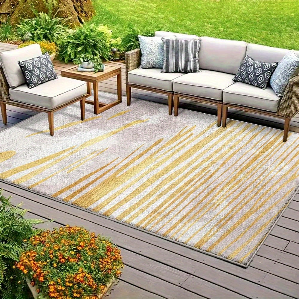 Alfombra Minimalista de Lujo Exterior Lavable a Máquina con Base Antideslizante en Tono Crema - 852g/m², Ideal para Camping, Exteriores y Decoración de Comedor