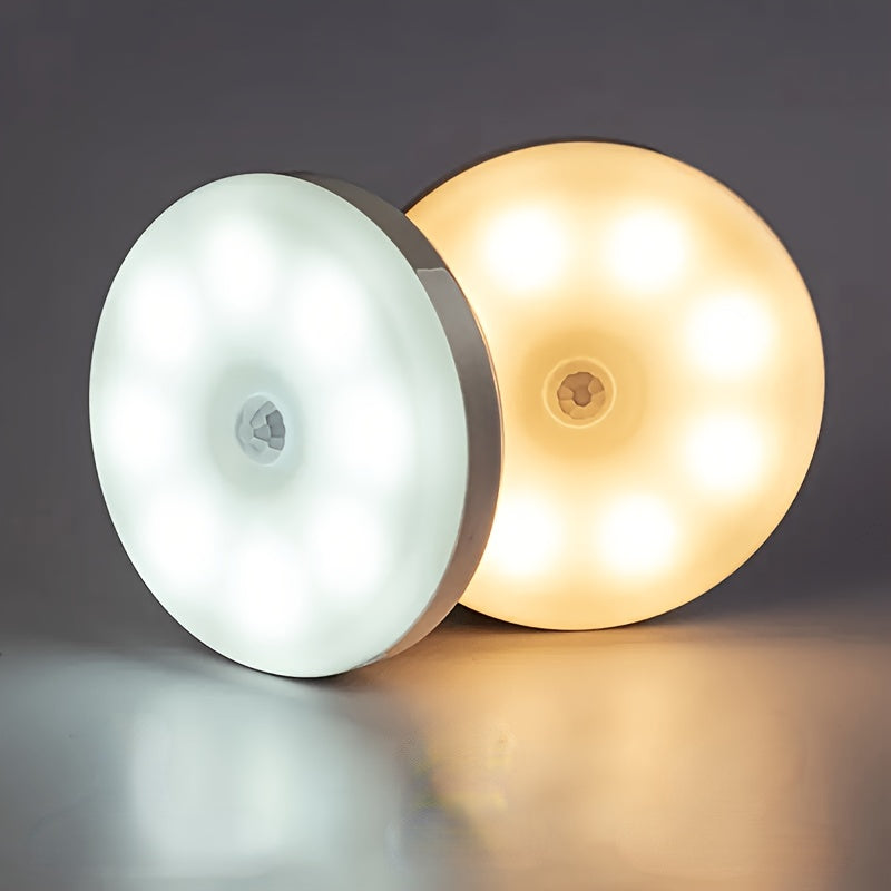 1 pieza de luz nocturna inalámbrica con sensor de movimiento, 6 detectores LED, lámpara decorativa de pared, lámpara de inducción inteligente para dormitorio, escalera, armario - Carga USB, batería recargable de polímero de litio, uso interior, iluminaci