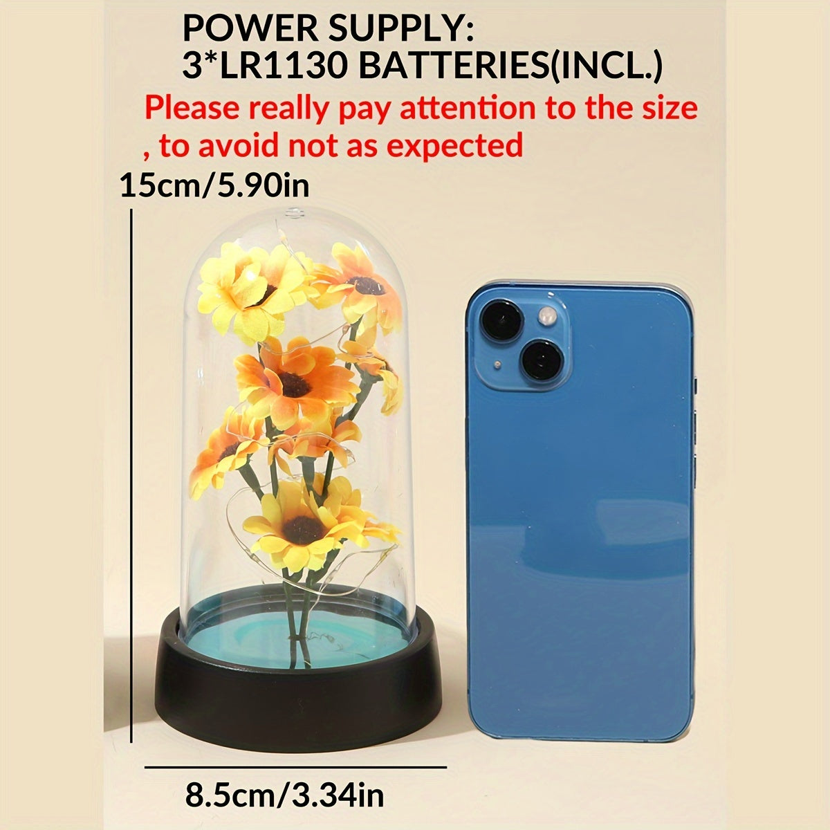 1 pieza de Luz Nocturna de Girasol LED para Decoración del Hogar con Cubierta de Plástico, Funciona con Pilas, Luces de Girasol para Decoración de Mesa y Habitaciones, luces florales para fiestas de bodas, adecuadas para la decoración interior de dormito