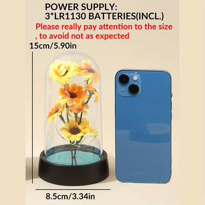 1 pieza de Luz Nocturna de Girasol LED para Decoración del Hogar con Cubierta de Plástico, Funciona con Pilas, Luces de Girasol para Decoración de Mesa y Habitaciones, luces florales para fiestas de bodas, adecuadas para la decoración interior de dormito
