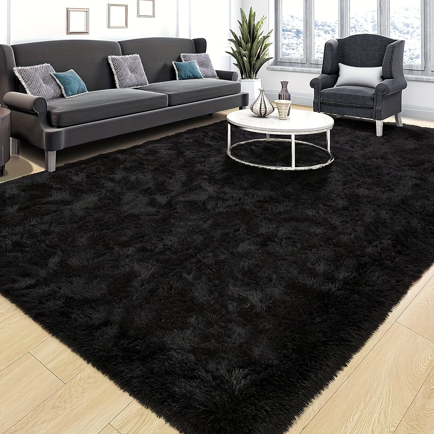 1 alfombra de lujo mullida y suave, tapete de poliéster peludo para sala, dormitorio, estudio o tocador, estilo nórdico, decoración para el hogar antideslizante, decoración navideña para dormitorio o sala, solo lavado en seco