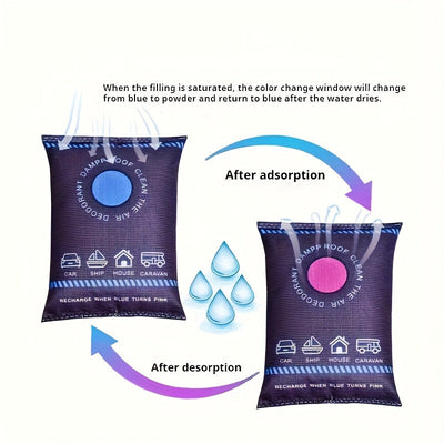 Paquete de 2 Bolsas Deshidratantes para Automóviles Reutilizables, Ideales para la Deshumidificación, Control de Humedad Absorbente, para Parabrisas e Interiores, Bolsas Desecante a Prueba de Fugas