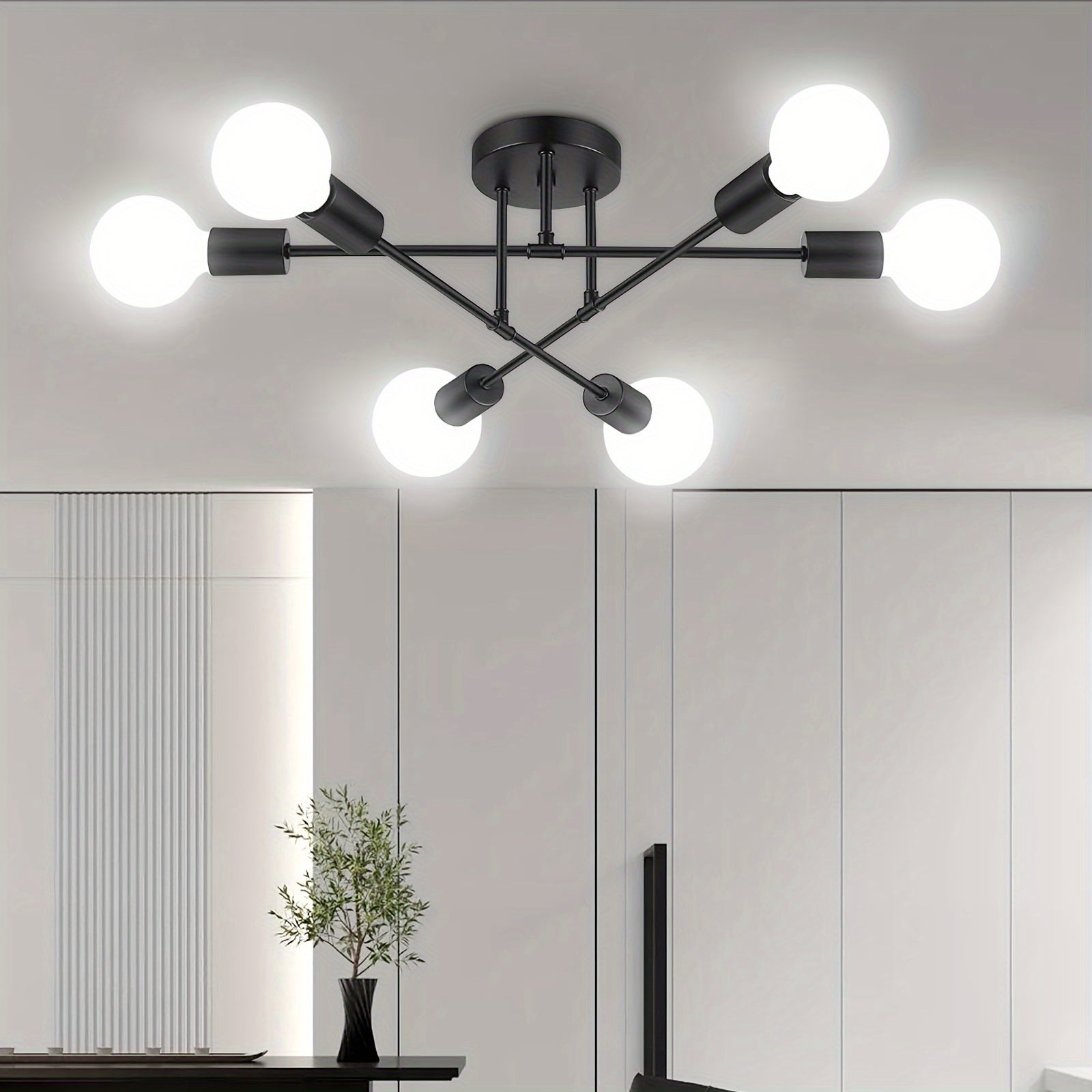 Araña de techo moderna de 6 luces en negro, estilo industrial, para cocina y comedor, lámpara tipo Sputnik para dormitorio y sala de estar