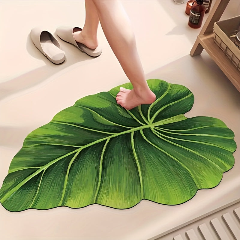 Alfombra de baño de lujo en forma de U con diseño tropical de hojas - Antideslizante, de poliéster de secado rápido en verde vibrante con textura realista - Ideal para decoración de baño, comedor, dormitorio, sala de estar y cocina - Solo lavado a mano