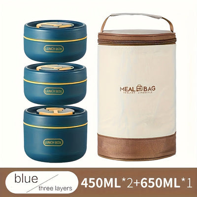 2/3 piezas de caja de almuerzo aislada japonesa de acero inoxidable 304 - Caja térmica para oficina y microondas - Tazón portátil multicapa para estudiantes - Cuenco con tapa para camping al aire libre