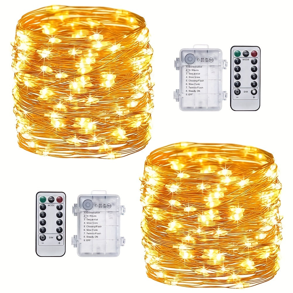 1 pieza de 10,06 metros de luces de hadas de 100 LED, funcionan con batería, luces de cuerda de destello, luces de luciérnaga de alambre de cobre con control remoto y temporizador, blanco cálido/colorido