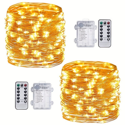 1 pieza de 10,06 metros de luces de hadas de 100 LED, funcionan con batería, luces de cuerda de destello, luces de luciérnaga de alambre de cobre con control remoto y temporizador, blanco cálido/colorido