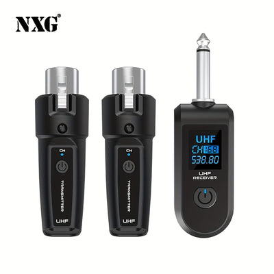 Transmisor receptor sin varillas NXG 2pcs/1pc, compatible con sistema de micrófono XLR, jack de 6.35mm, transmisión a larga distancia 2.4GHz, recargable USB, para micrófonos condensador y dinámicos