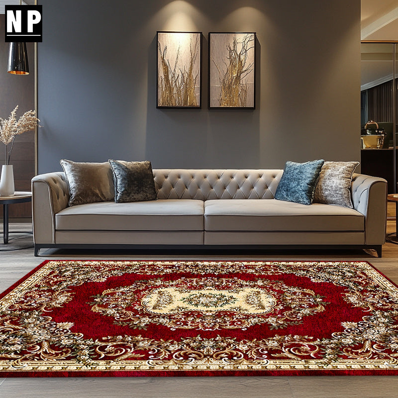 Gran alfombra floral de terciopelo de 850g/m² - Diseño vintage con borde dorado, gruesa y suave, poliéster duradero, forma rectangular, perfecta para sala de estar, dormitorio, comedor y oficina, decoración de sala de estar | Diseño vintage floral | Text