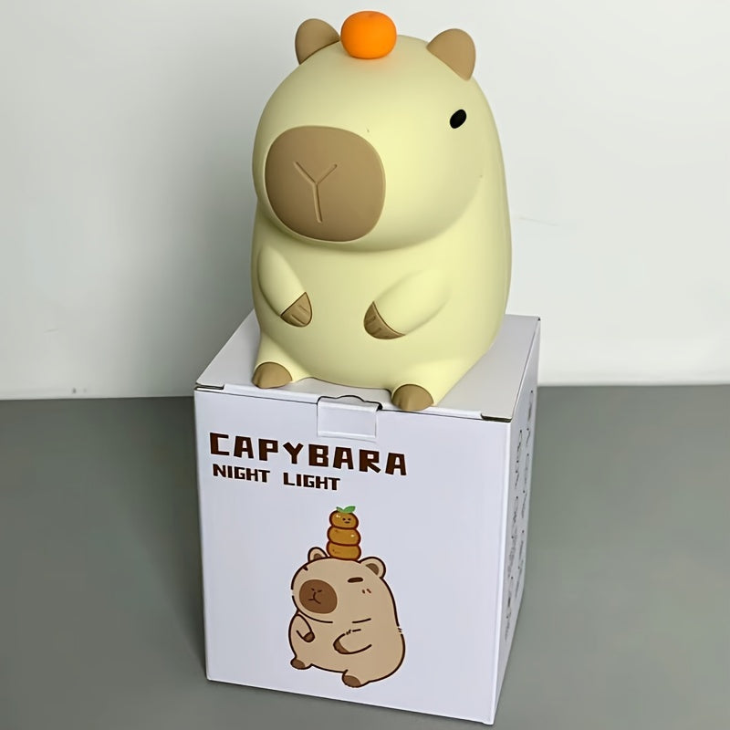 1pieza Moderna Luz Nocturna de Capybara de Silicona, Lámpara de Mesa Rechargeable USB LED con Ajuste de Brillo, Tema de Animal Luz de Dormir para Dormitorio, Accesorio de Mostrador de Escritorio con Batería de Litio, Control de Interruptor