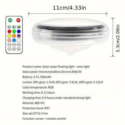 2 Pack Luces Flotantes Solares para Piscina, Luces con Control Remoto, 10 Modos de Iluminación, Temporizador, IPX65 para Piscinas Enterradas, Baño y Fiestas en la Piscina
