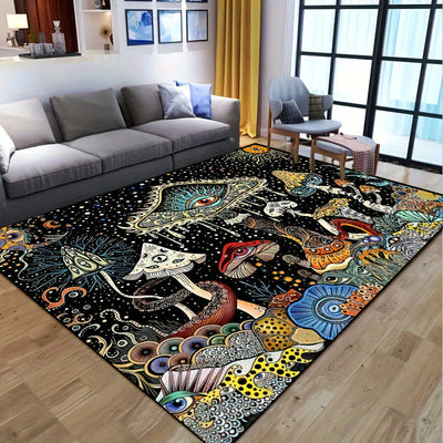 Una alfombra lavable antideslizante con patrón de champiñones, adecuada para salones, dormitorios y decoración de jardín de patio al aire libre, decoración para el hogar y embellecimiento de habitaciones.