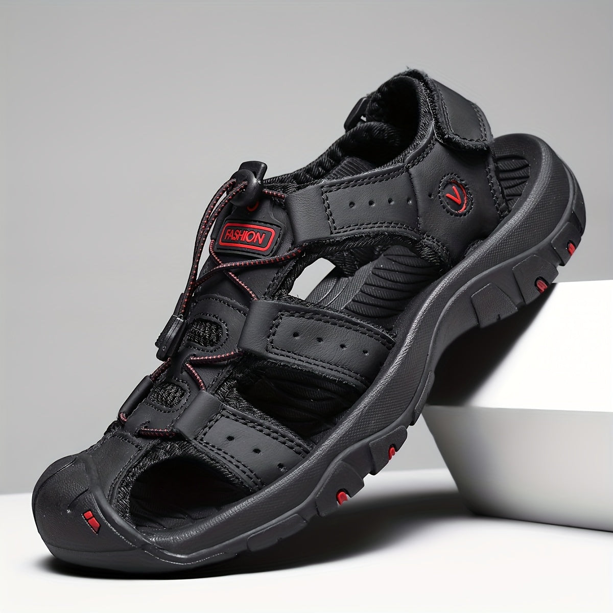 Sandalias de verano para hombre - Suela de goma ligera, antideslizante y duradera, parte superior de cuero auténtico transpirable, correas ajustables con gancho y bucle, zapatos de senderismo casuales para comodidad en todas las estaciones, sandalias de