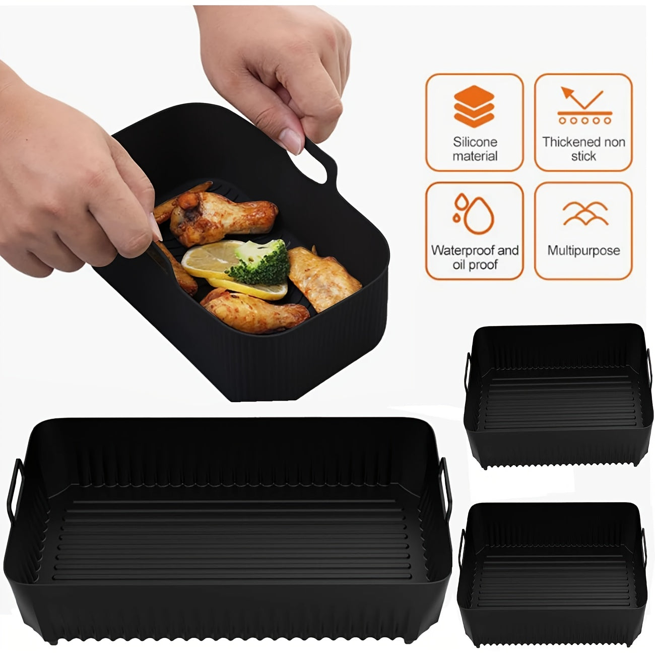 3 piezas de bandeja para freidora de aire, adecuada para freidora de aire Ninja AF500, bandeja de silicona para hornear, bandeja de silicona resistente al calor, bandeja de silicona reutilizable, bandeja de silicona antiadherente, segura para contacto co