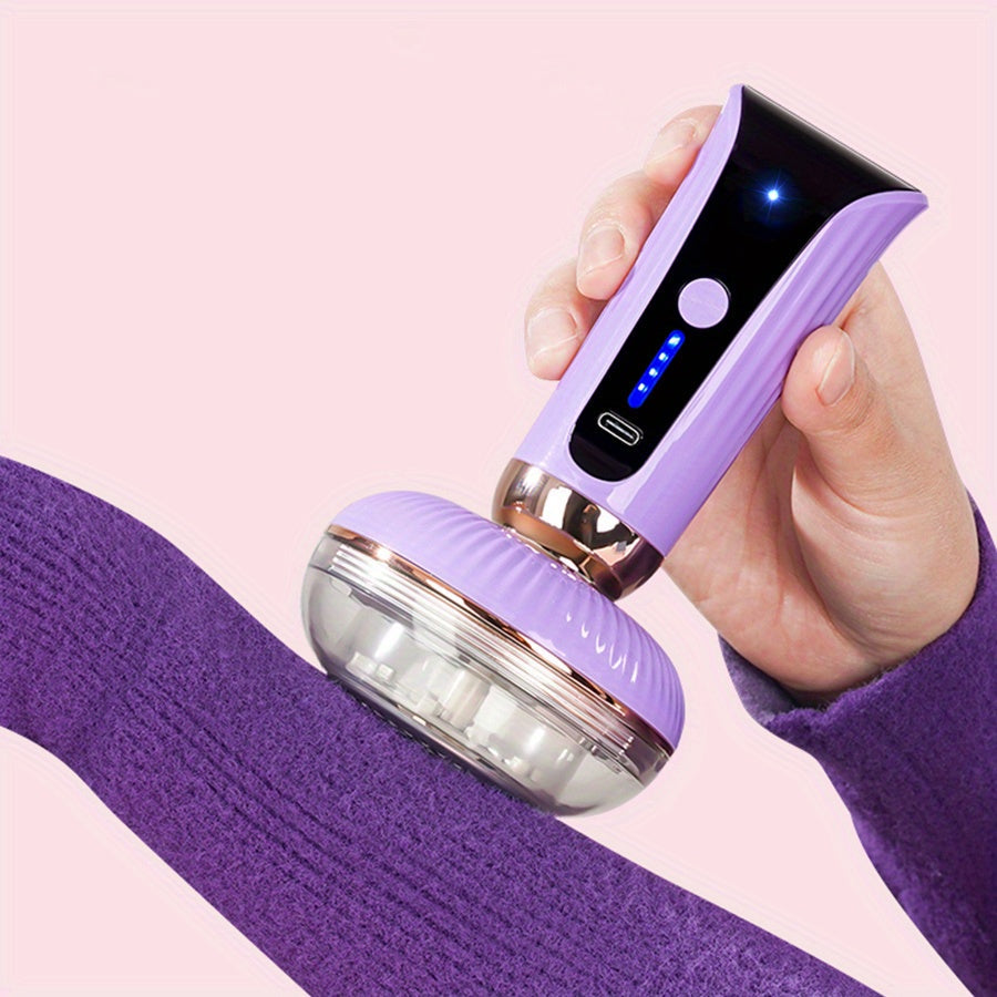 Eliminador de Pelusa y Afeitadora de Tela Recargable USB MIGUAN - Morado y Dorado Rosa, Despelusador de Suéteres con Pantalla Digital, Eliminación Eficiente de Pelusa para Ropa y Muebles, Eliminador de Pelusa para Ropa