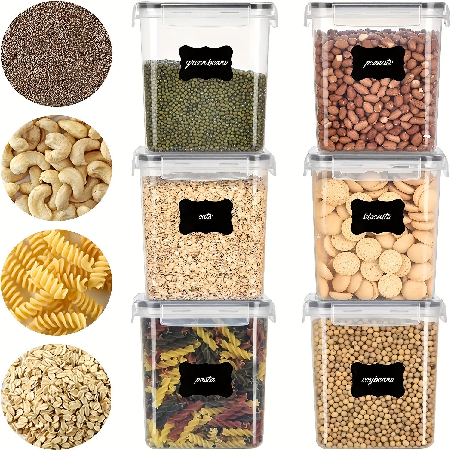 Juego de 4 Recipientes Herméticos para Almacenamiento de Comida de Cocina de 2.0L Libres de BPA para Azúcar y Alimentos Secos - Aptos para Lavavajillas - Incluye Etiquetas y Marcador - Mantiene la Comida Fresca y Seca