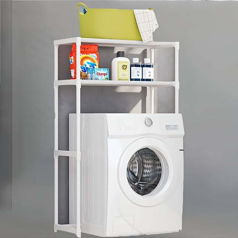 Estantería Impermeable de 2 Niveles para Lavadora y Baño - Estante Duradero de Plástico sin Herramientas, Organizador de Lavandería con Diseño de Pie, Rejilla Abierta, Estantería Superior sobre la Lavadora, Ahorro de Espacio