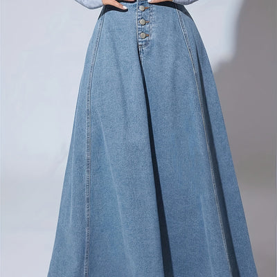 Falda larga acampanada de mezclilla de lavado claro liso, de un solo pecho, corte holgado, para mujer, jeans y ropa de mezclilla