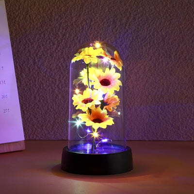 1 pieza de Luz Nocturna de Girasol LED para Decoración del Hogar con Cubierta de Plástico, Funciona con Pilas, Luces de Girasol para Decoración de Mesa y Habitaciones, luces florales para fiestas de bodas, adecuadas para la decoración interior de dormito