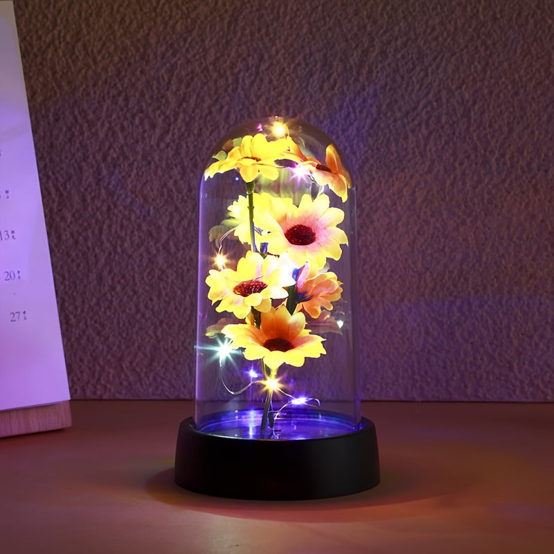1 pieza de Luz Nocturna de Girasol LED para Decoración del Hogar con Cubierta de Plástico, Funciona con Pilas, Luces de Girasol para Decoración de Mesa y Habitaciones, luces florales para fiestas de bodas, adecuadas para la decoración interior de dormito