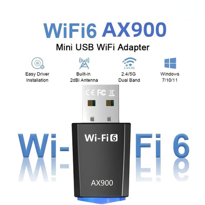 Adaptador USB Mini WiFi6 AX900 - Conecte y juegue, doble banda 2,4/5G, sin controlador, compatible con dispositivos inteligentes - Transmisor y receptor de red de alta velocidad