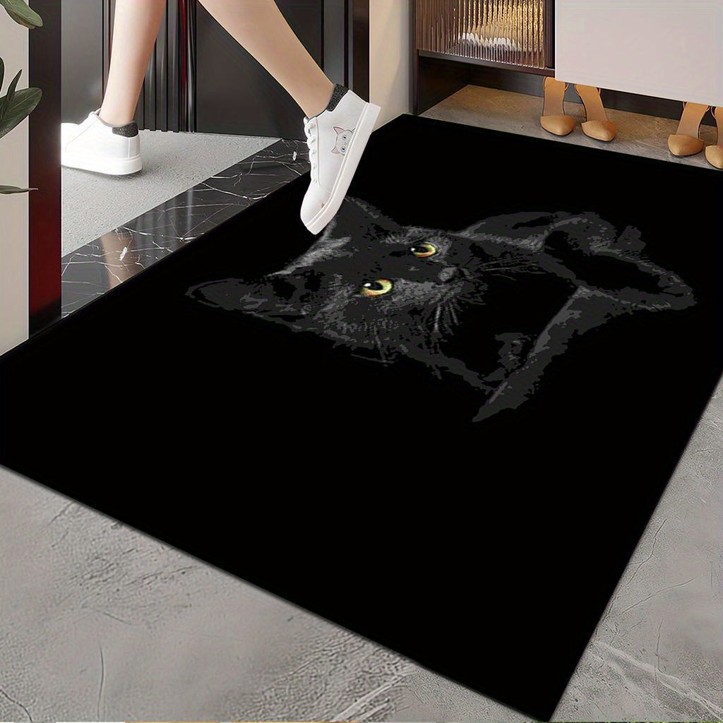 Tapete de 850g/m² con diseño de gato negro, antideslizante, lavable en máquina, espesado, adecuado para entrada/salida/cochera/baño/dormitorio/sala de estar, suave como una nube, estilo universal, adecuado para Navidad, Halloween, Pascua, Día del Padre,