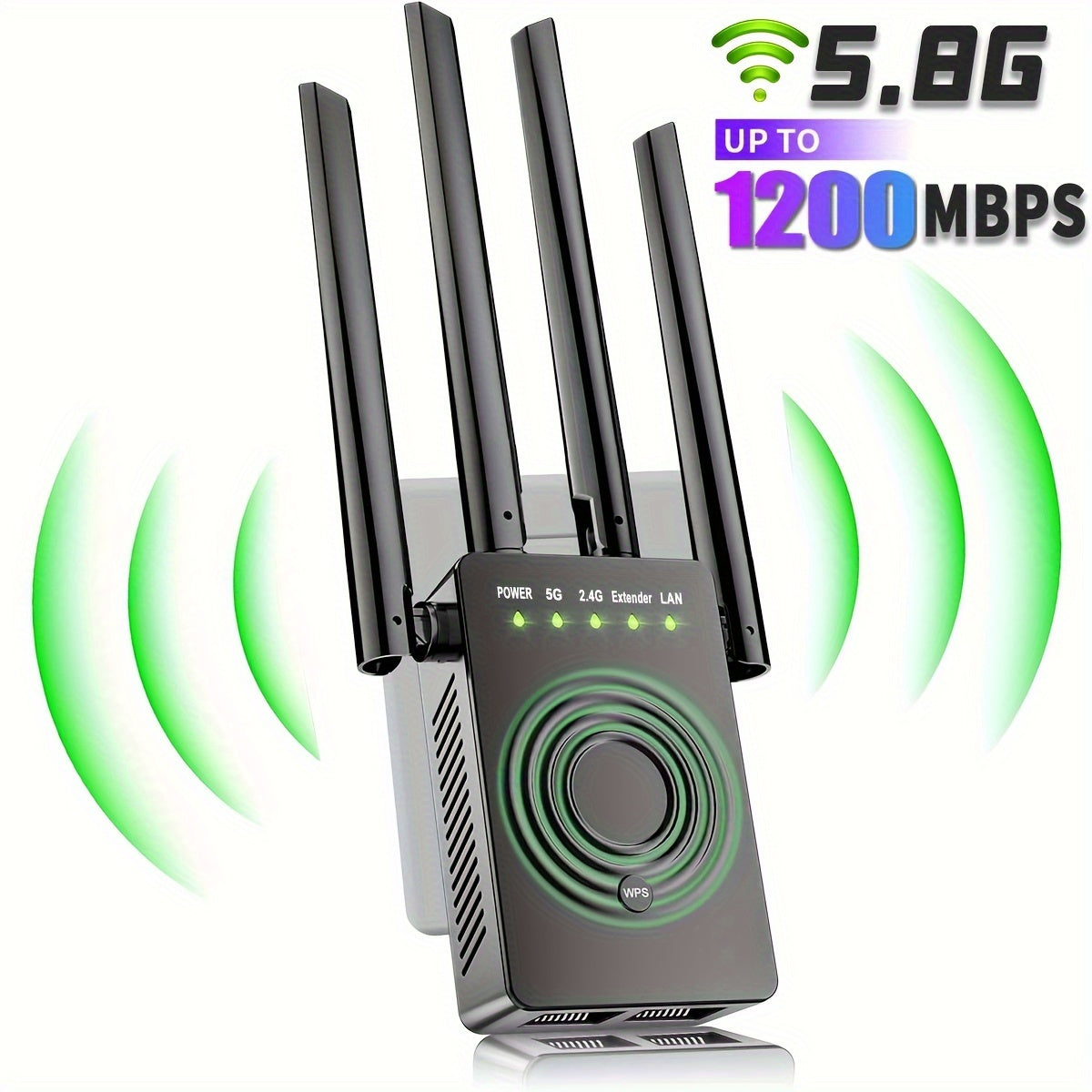 Extensor WiFi 2024 - Amplificador sin varillas Dual Band 2.4/5.8GHz, Extensor de Internet de Alta Velocidad 1200Mbps con Puerto Ethernet, Cobertura hasta 12000 Pies Cuadrados para Hogar/Ocio, Compatible con +100 Dispositivos, Enchufe US (Tipo B), Diseño