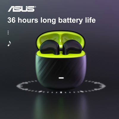Auriculares inalámbricos Asus con micrófono, larga duración de batería y estuche de carga, ideales para juegos y música, de inserción
