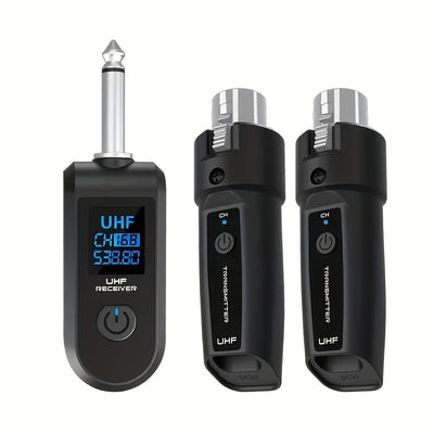 Sistema de micrófono inalámbrico con transmisor y receptor XLR, conector de 6.35 mm, transmisión de larga distancia de 2.4G, carga USB, ideal para micrófonos de instrumentos