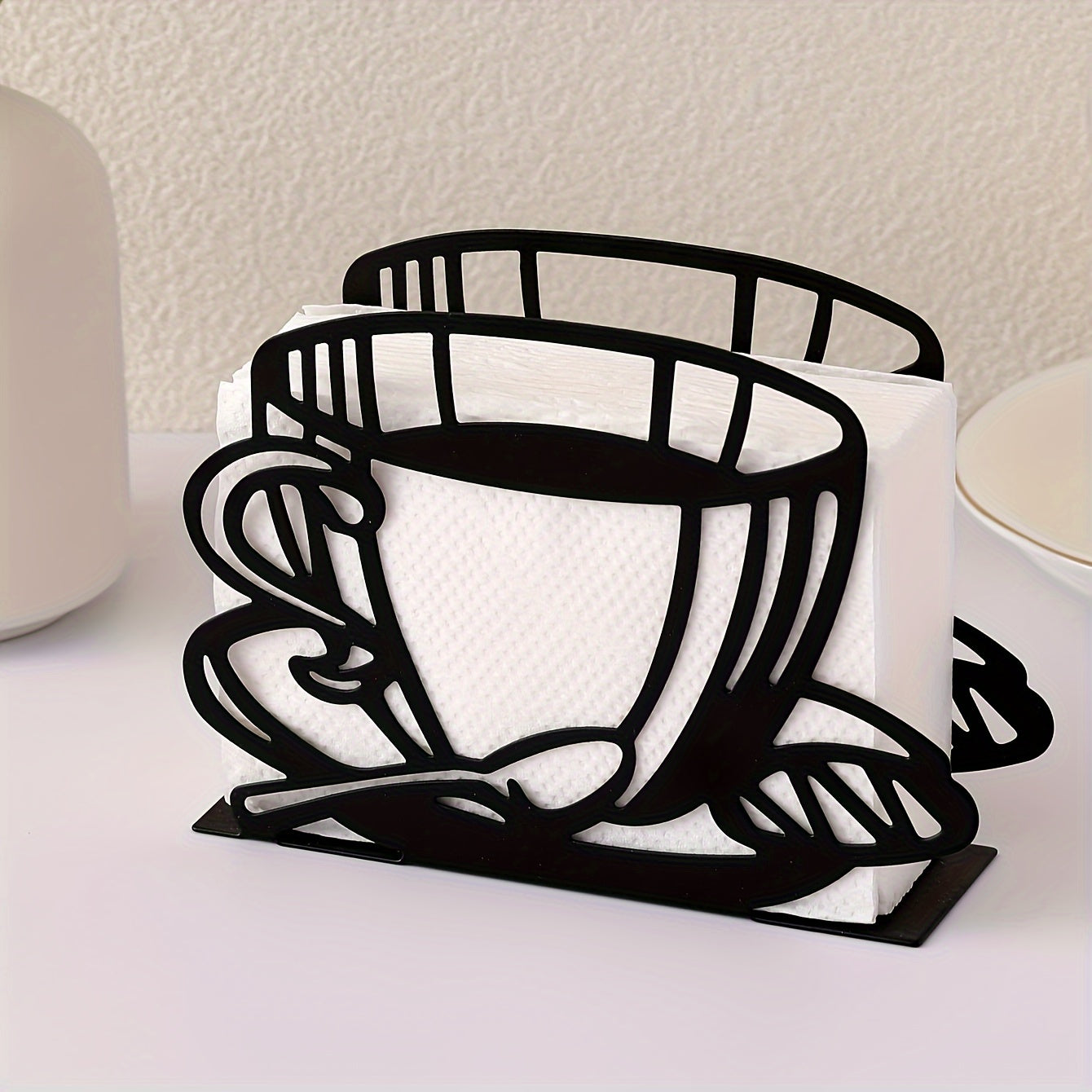 1pc Organizador de Servilletas y Papel de Hierro Fundido Resistente - Diseño de Taza de Café, Decoración para Mesa, Organizador de Encimera de Cocina para Comedor o Restaurante, Dispensador Elegante de Servilletas para Hogar o Uso Comercial, Accesorio So