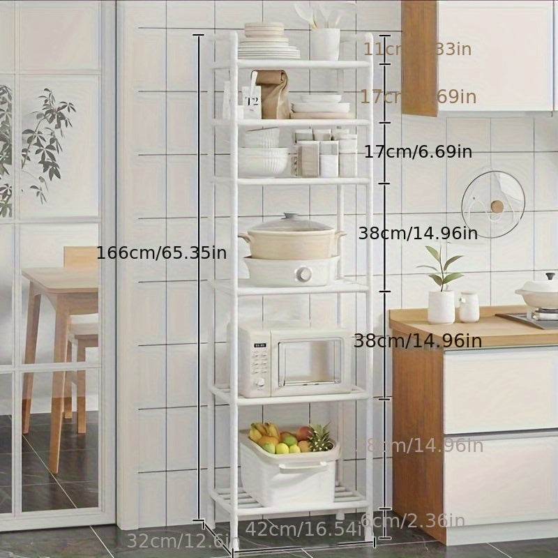 Estante de almacenamiento de cocina de 6 niveles, negro/ blanco, con marco de metal, estante multifuncional independiente para baño, garaje, sala de estar, estante extraíble, no requiere ensamblaje, solución de almacenamiento de cocina | Estante de cocin