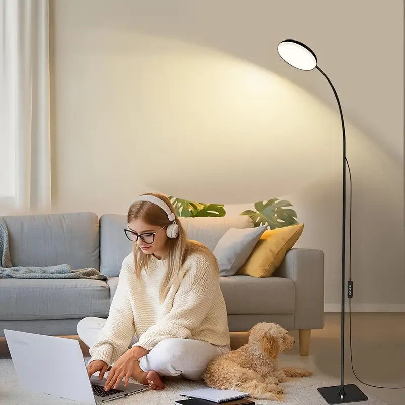 Yogle Lámpara de Pie LED Moderna con Rotación 360° y Brillo Ajustable, Control Remoto USB, 3 Temperaturas de Color, Diseño Cuello de Ganso & Base Metálica Resistente para Sala de Estar, Dormitorio, Estudio - /Blanco, Iluminación Minimalista, Posicionamie